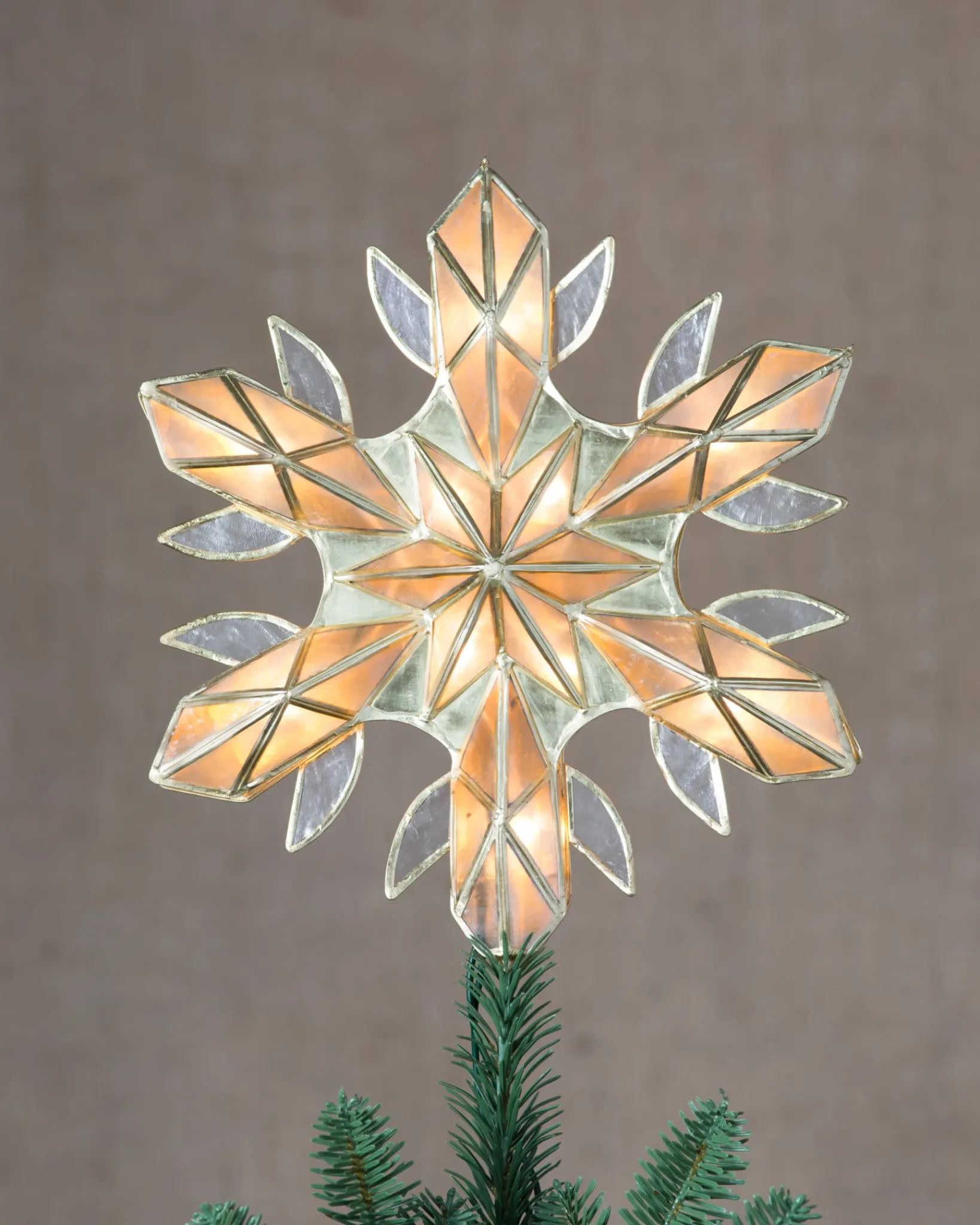 Capiz Snowflake Lighted Tree Toppers Toppers