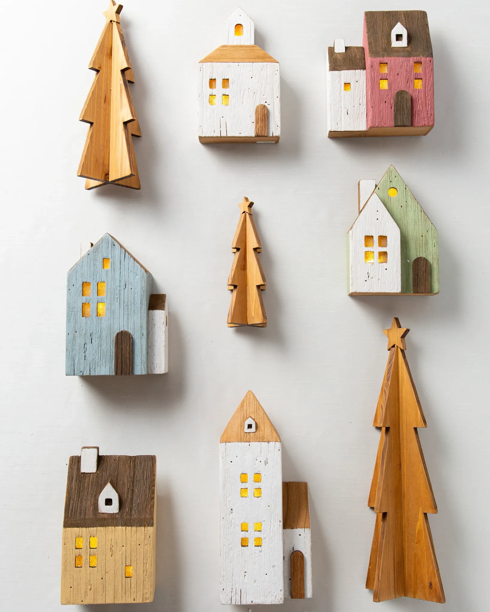 New Farmhouse Lit Wood Villages Decorative Accents