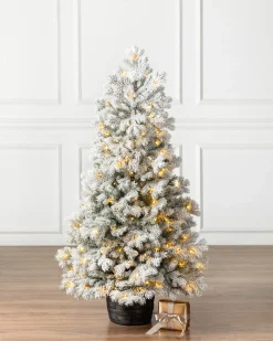 Frosted Yukon Spruce Artificial Potted Christmas Trees Outdoor Safe