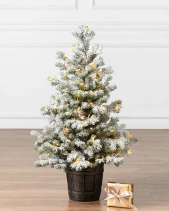 Frosted Yukon Spruce Artificial Potted Christmas Trees Outdoor Safe