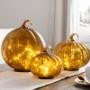 New Glowing Glass Pumpkins - Set Of 3 Decorative Accents