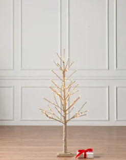 Hot Lit Champagne Glitter LED Trees Tabletop & Accent Trees