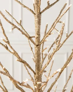 Hot Lit Champagne Glitter LED Trees Tabletop & Accent Trees