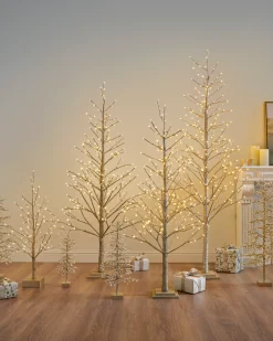 Hot Lit Champagne Glitter LED Trees Tabletop & Accent Trees