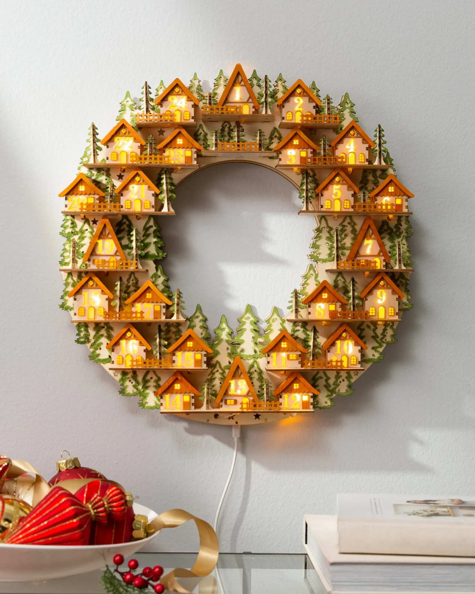 Outlet Lit Wooden Advent Wreaths Decorative Accents|Advent Calendars