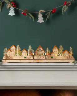 Best Lit Wooden Christmas Mantel Villages Decorative Accents