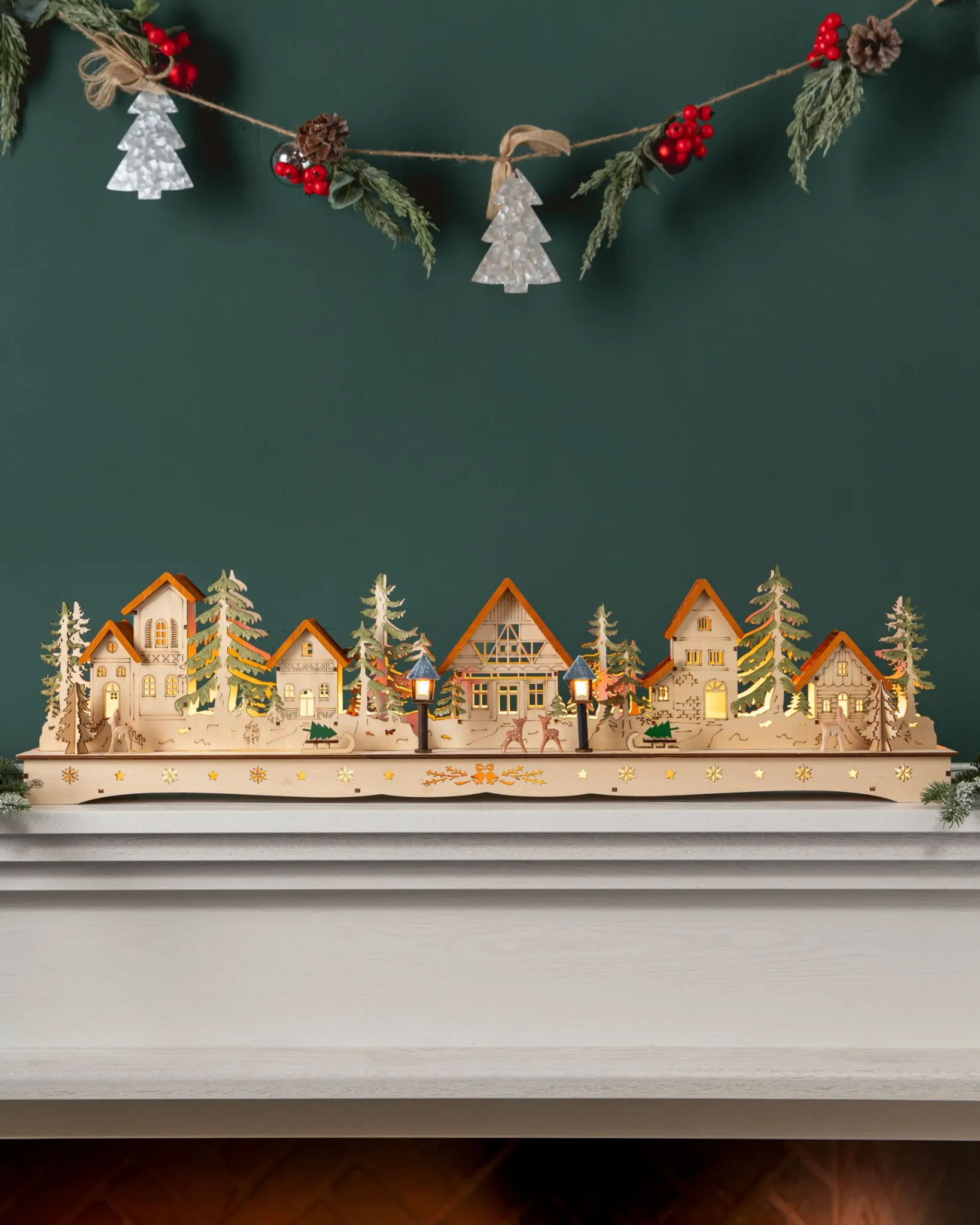 Best Lit Wooden Christmas Mantel Villages Decorative Accents