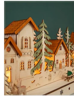 Best Lit Wooden Christmas Mantel Villages Decorative Accents