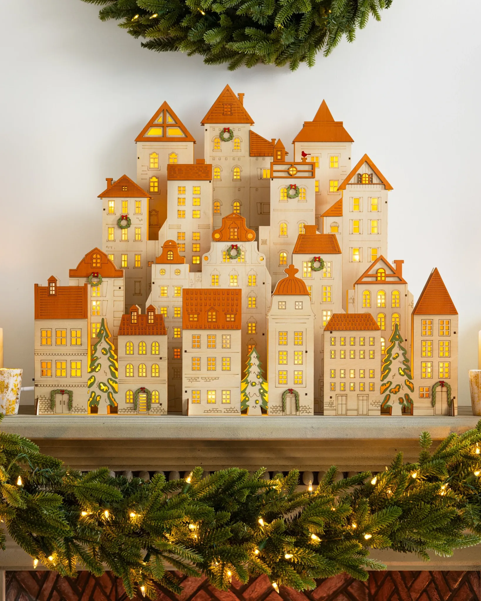 Best Lit Wooden Christmas Mantel Villages Decorative Accents