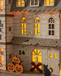 Hot Lit Wooden Halloween Countdown Calendar Decorative Accents