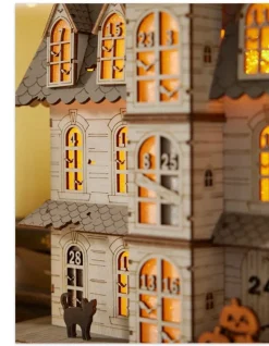 Hot Lit Wooden Halloween Countdown Calendar Decorative Accents