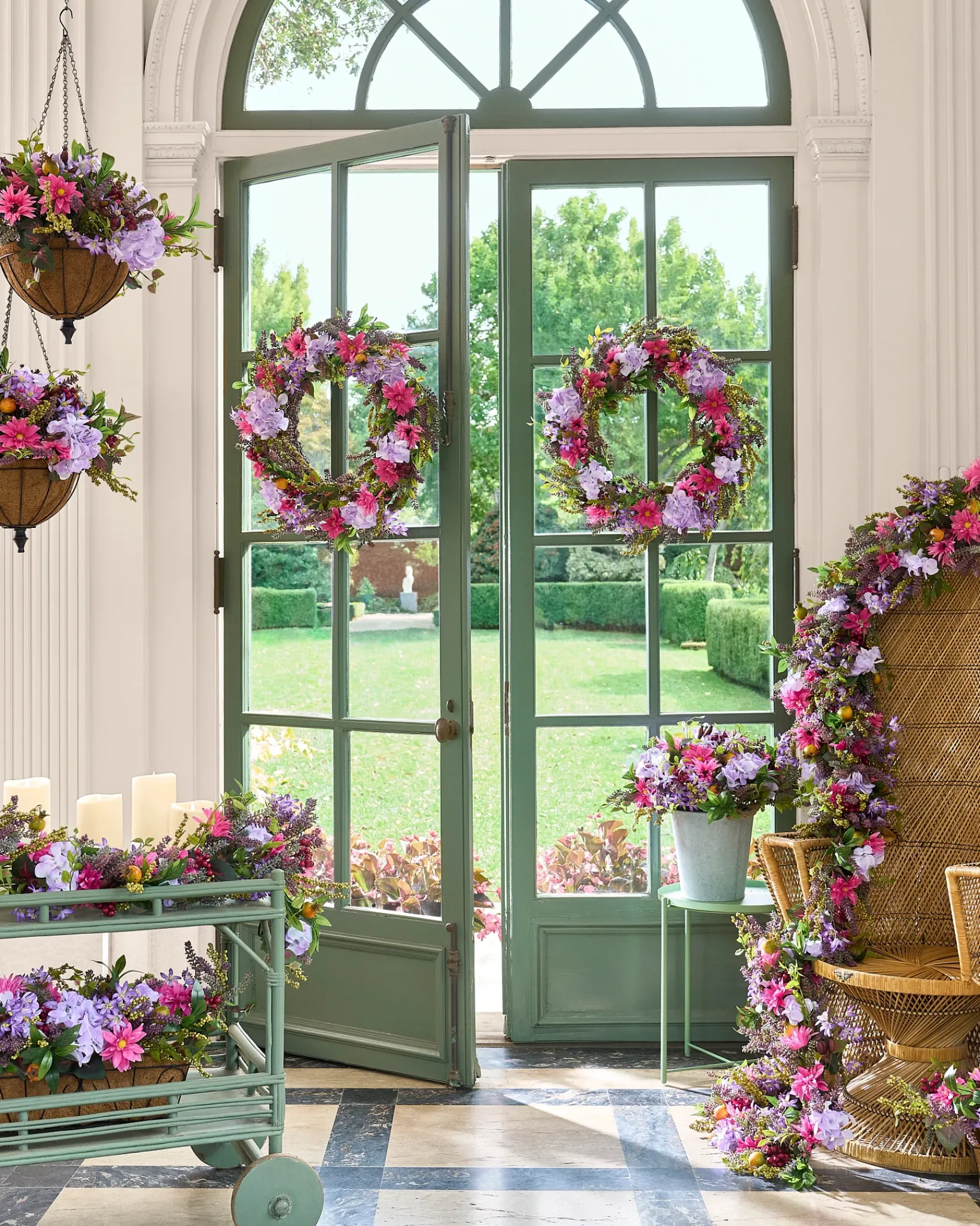 Hot Outdoor Vibrant Summer Bloom Foliage Wreaths|Garlands