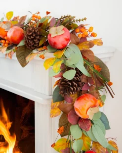 Hot Persimmon & Pinecone Foliage Garlands|Topiaries & Potted Flowers