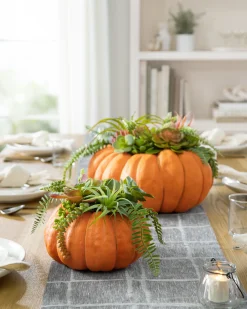 New Succulent Harvest Pumpkin Foliage Topiaries & Potted Flowers|Swags & Hanging Baskets