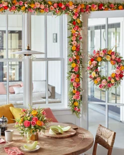 Hot Sunrise Blooms Foliage Wreaths|Garlands