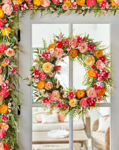 Hot Sunrise Blooms Foliage Wreaths|Garlands
